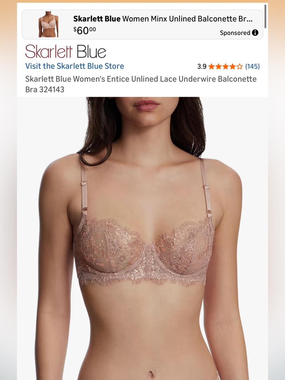 Skarlett Blue Entice Unlined Lace Balconette Bra — Blush